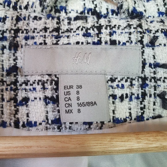H&M Tweed blazer coat Sze 8 blue white textured Office corporate casual woman's - Picture 2 of 5